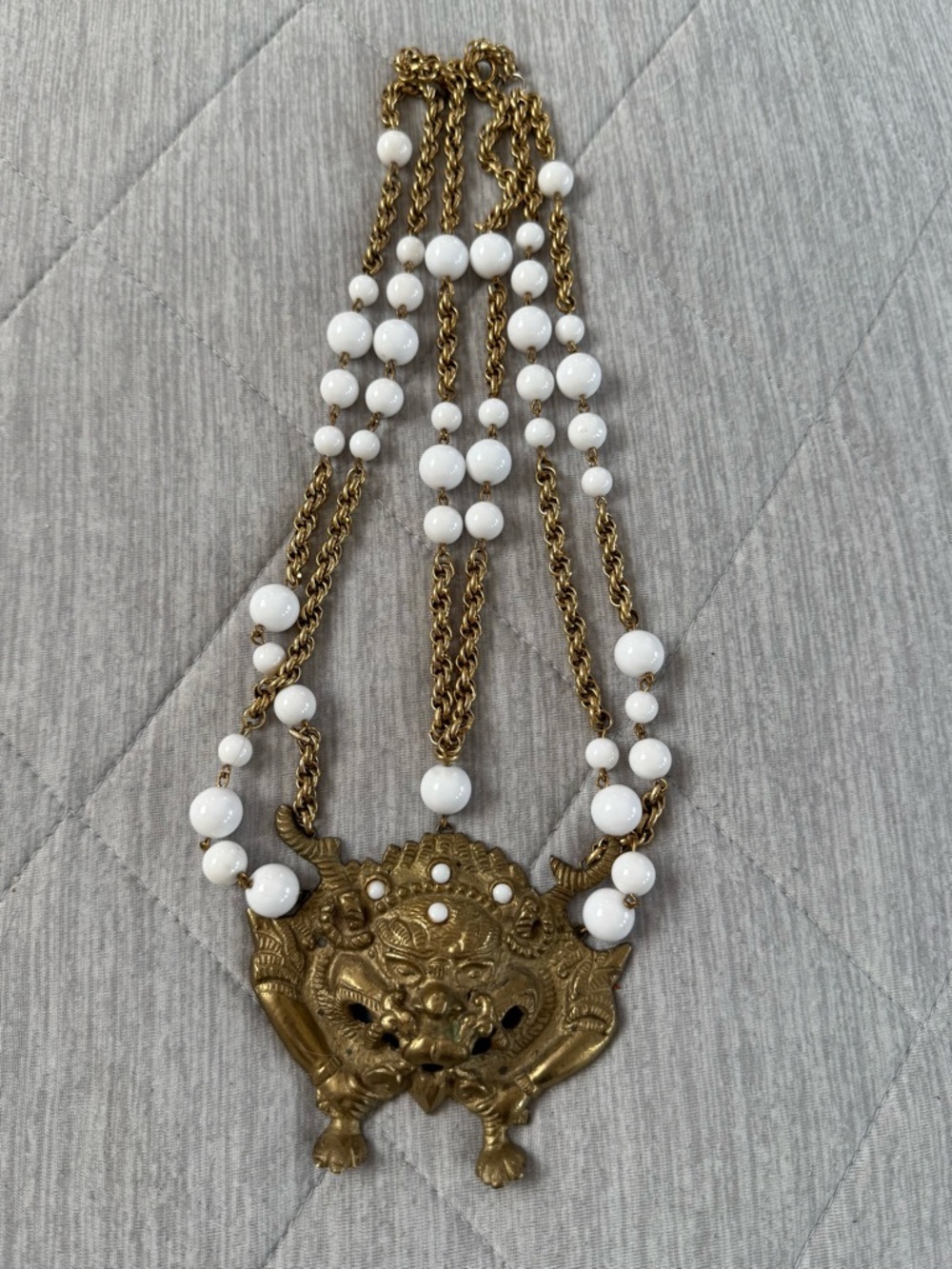 Vintage Brass Nepali Cheppu Necklace with White Beads